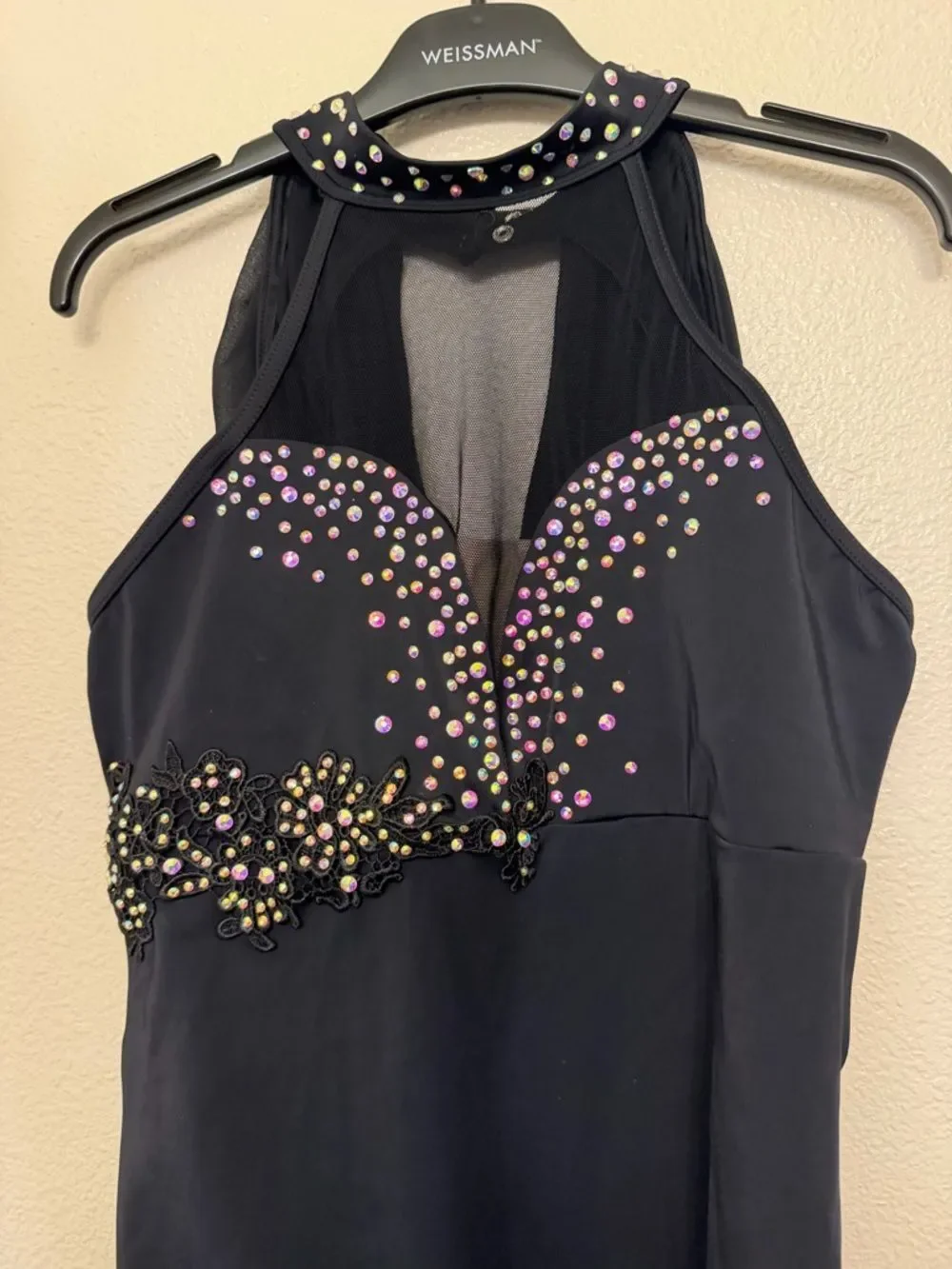 WEISSMAN solo custom Dance Costume black drape illusion leotard MT10188 LA